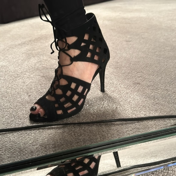 Black Suede Lace Tie Up Cage Style Booties - Charlotte Russe - Picture 7 of 9